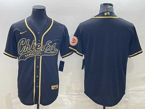 Men%27s Kansas City Chiefs Blank Black Gold With Patch Cool Base Stitched Baseball Jersey